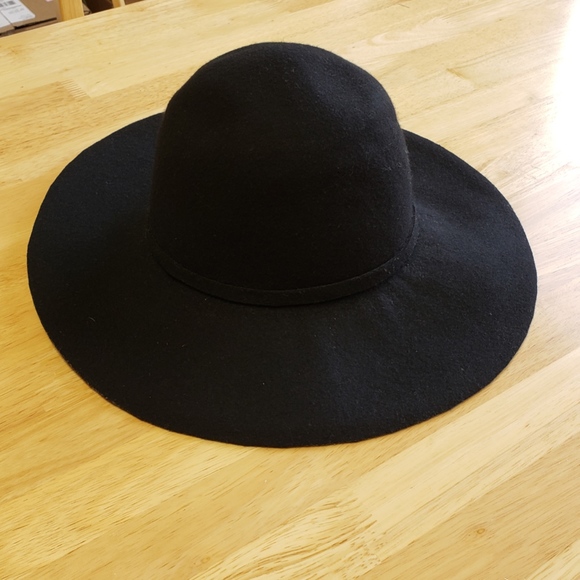 NWOT H&M 100% Wool Black Wide Brim Bow Ribbon Hat - Picture 2 of 7